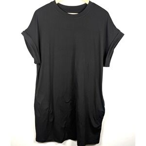 Shein Maxi T-Shirt Dress Cuffed Bat Wing Round Neck Pockets Black  Women's Large